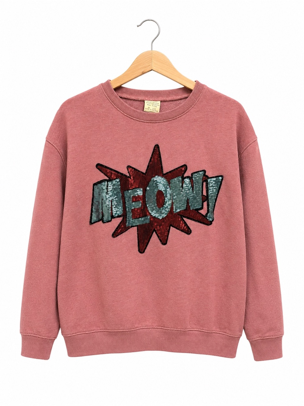 Zara Girls Pink Meow Sequin Sweatshirt Kids Size 9 10 Crewneck Pullover Portugal